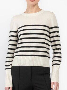 Veronica Beard Caleb Cashmere Sweater Striped Knit White Classic Knit L/XL